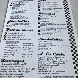 Breakfast menu