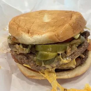 Double Meat &amp; Single Cheese* with grilled jalapeño, grilled onions and bacon.