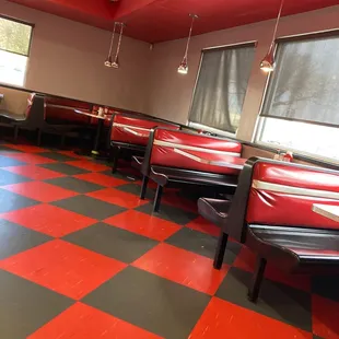 a red and black checkered floor