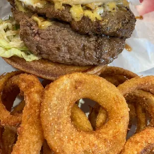 Double Cheeseburger and rings