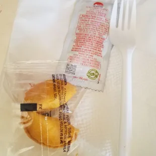 a plastic fork and a plastic bag of food