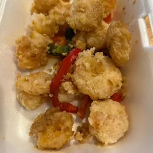 Salt and Pepper Shrimp Soggy with no flavor and no spice at all.