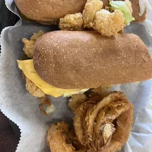 Shrimp Poboy with onion rings