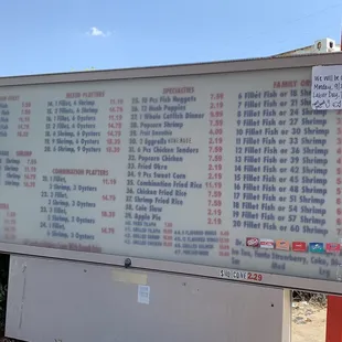 Menu as of Sept 2019