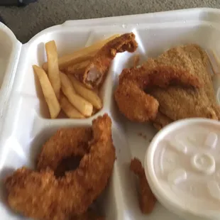 Huge shrimp already started on fish and fries u get more than n this pic