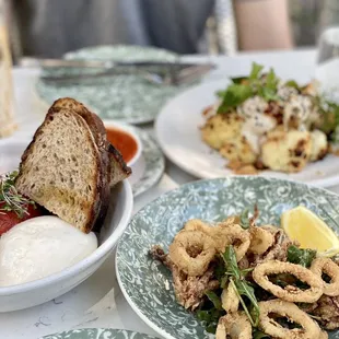 burrata, calamari, cauliflower