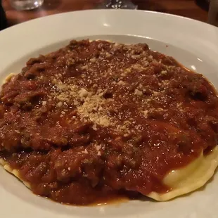 Three-Cheese Ravioli with Meat Sauce