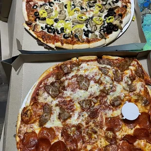 two pizzas in a box