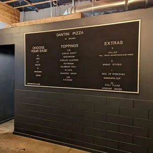 a menu on the wall of a restaurant