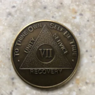Received my seven year sobriety coin from my sponsor at Roadrunners Men&apos;s Meeting