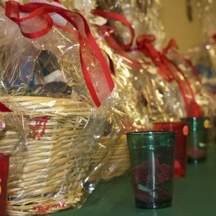 Raffle baskets, packed with lots of goodies inside! :p