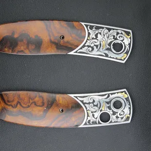 Finished hand engraved William Henry knife ready for assembly