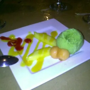 complimentary green tea ice cream with fruit