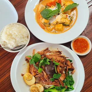 Braised pork over rice &amp; panang curry with soft tofu