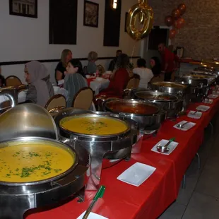 a long table of food at a party