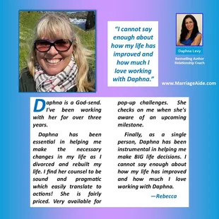 We offer relationship help to couples as well as individuals.