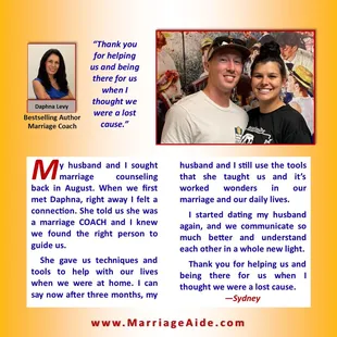 Do you feel that your marriage is a lost cause? 
We may be able to help you. 
CALL NOW!