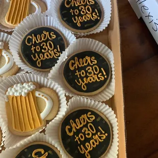 a box of decorated cookies