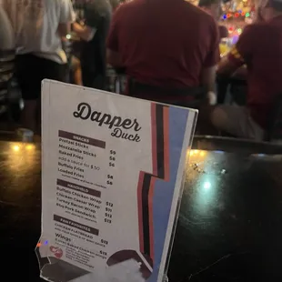 Bar top menu