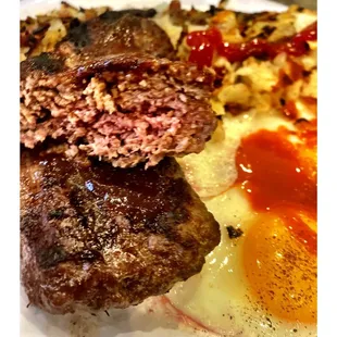 Chopped Steak &amp; Eggs.w/English Muffin. Freshly SQ OJ. Nice &amp; Tasty. Dapper&apos;s East.Chicago&apos;s Old Fashion Breakfast/Lunch Place. Cool!