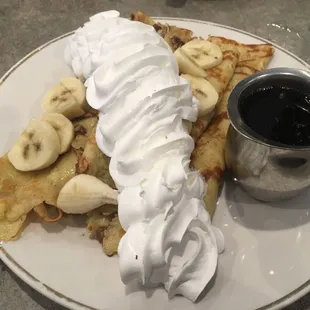 Banana Pecan Crepes and Hash Browned Potatoes