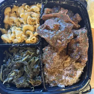 Oxtail Plates with White Rice, Greens, Mac N Cheese