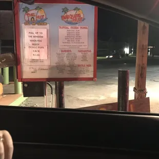 a menu in the back of a car