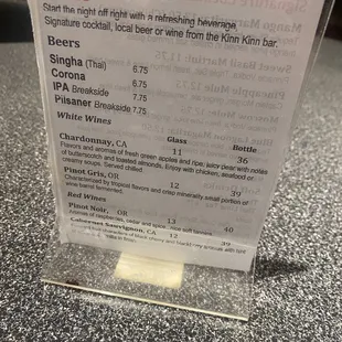 Some alcoholic options for drinks