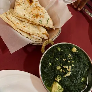 palak paneer and garlic naan