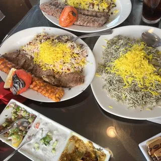 Filet Mignon Kabob Barg and Chicken Koobideh Combination Platter