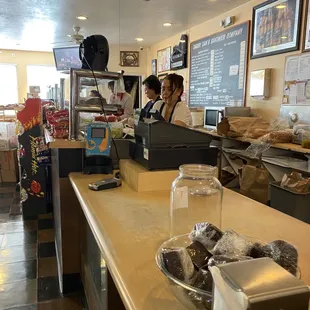 a counter with donuts