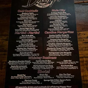 Drink menu