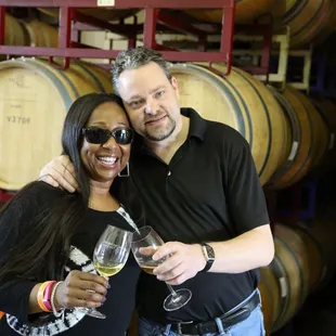 Enjoying wines in our Barrel Room at a Wine Club Release Party