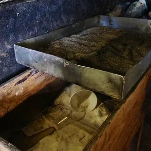 The salt they use in the fore ground (about 8000 lbs a year!) and the black pepper-borax rub in the background.