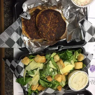 Grilled Crab Cakes and a Caesar Salad