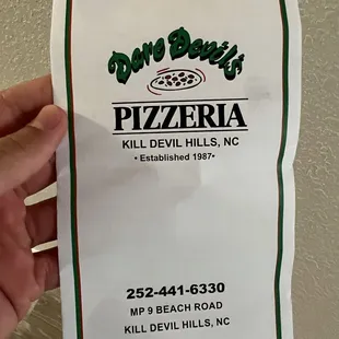 Front of menu