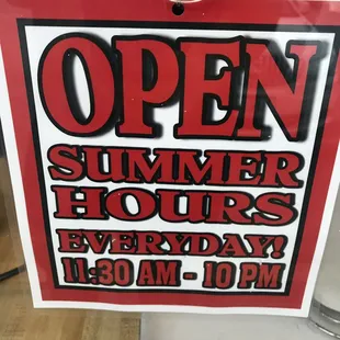 Summer Hours Everyday!