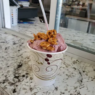 Black raspberry chocolate top pretzel cyclone