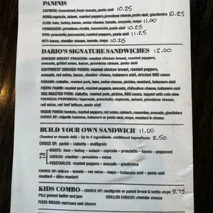 Menu side 1 - as of June 2024