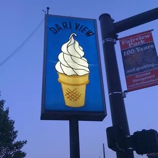 an ice cream cone sign