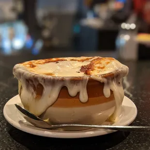 A delicious favorite of mine, French Onion Soup on the menu and available daily!