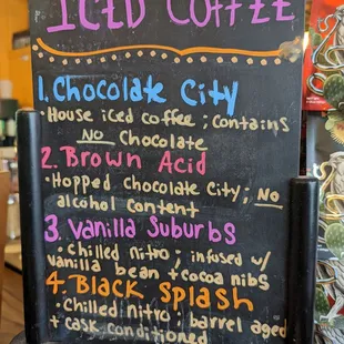 Iced coffee menu