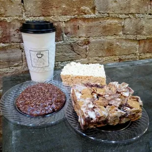 S&apos;mores bar, no bake cookie, rice crispy treat and dark roast!