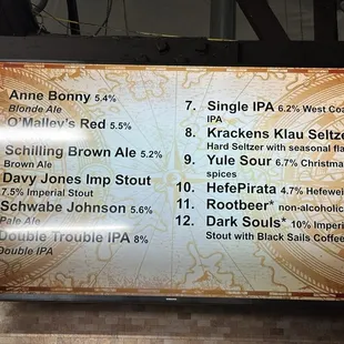 Beer menu