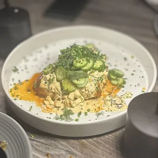 "nashville hot" SWORDFISH, cucumber shiro slaw, habanada gribiche | $38