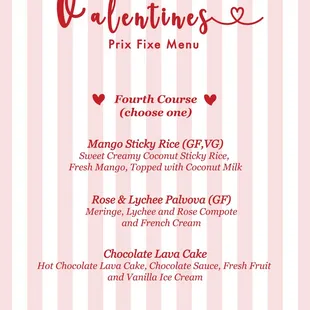 Valentine&apos;s Prix Fixe Menu 2025
