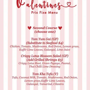 Valentine&apos;s Prix Fixe Menu 2025