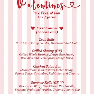 Valentine&apos;s Prix Fixe Menu 2025