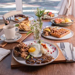 Loco Moco No.2, Karaage &amp; Waffle, Salmon Benedict, Softie Benedict, Duck &amp; Waffle, Darla Frenchtoast