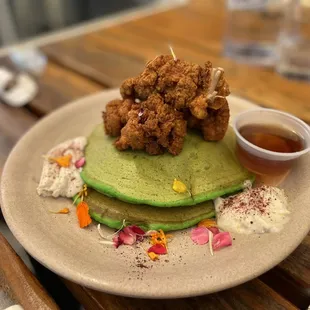 Karaage and Pandan Pancakes
